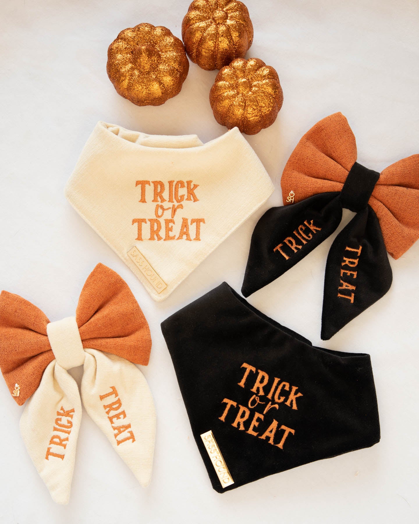 Cream Trick or Treat Velvet Dog Bandana