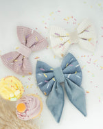 Load image into Gallery viewer, Blue Paw-ty Dog Bow Tie
