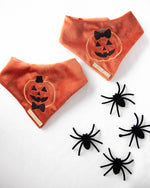 Load image into Gallery viewer, Jack-o&#39;-lantern Velvet Glow in the Dark Halloween Dog Bandana
