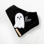 Load image into Gallery viewer, Black Velvet &#39;Boo&#39; Glow in the Dark Halloween Dog Bandana
